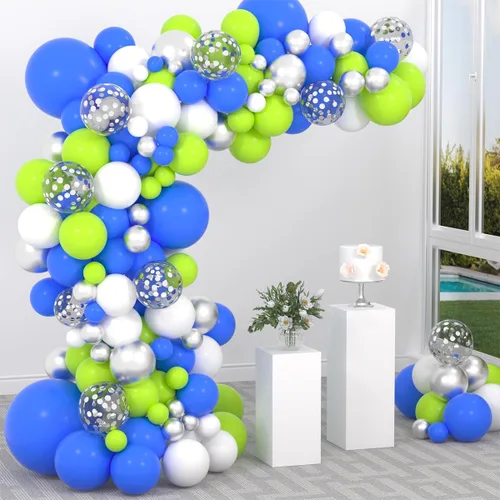 Vista 12 de Kit de arco de guirnalda de globos de color verde azulado y blanco – Arco de guirnalda de globos de mar con globos azules y verde azulado