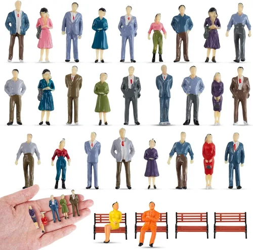 Vista 9 de Namalu 17 Pcs 1: 25 Scale Mini People Figurines Model with Benches