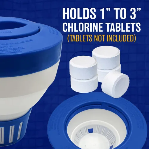 Vista 6 de Dispensador flotante de cloro, cuello ajustable, tabletas de hasta 3 pulgadas Alimentador de cloro, collar ajustable para una dispersión óptima