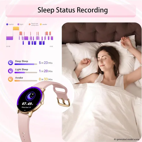Vista 7 de Reloj inteligente LZBWOL para mujeres ultra delgado, pantalla AMOLED de 1.32", rastreador de fitness con frecuencia cardíaca, oxígeno en sangre