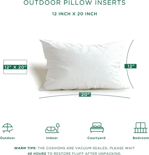 Vista 3 de Codi Juego de 4 rellenos de almohada de 12 x 20 pulgadas, resistentes al agua, para muebles de patio