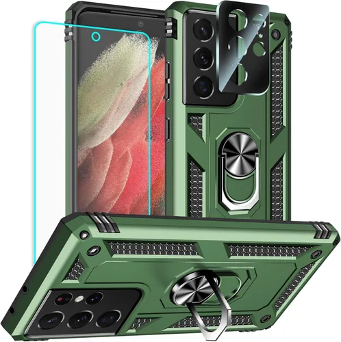 Vista 13 de Yiakeng Funda para Samsung Galaxy S8, Samsung S8, funda protectora de grado militar con anillo para Samsung Galaxy S8 (verde militar)