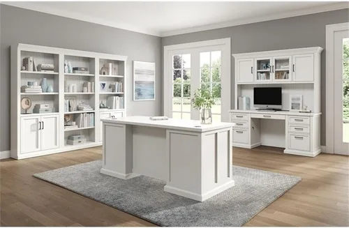 Vista 4 de Escritorio ejecutivo moderno de madera para oficina, totalmente montado, color blanco