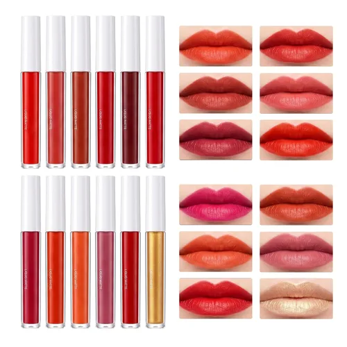 Vista 10 de Lápiz labial líquido de 12 colores, tinte de labios, mate de larga duración, impermeable, juego de brillo labial para crear maquillaje de labios
