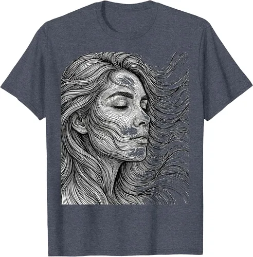 Vista 3 de Wild Hair in the Breeze Illustration T-Shirt Pink