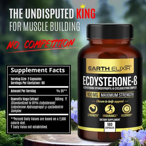 Vista 2 de Earth Elixir Suplementos de Ecdysterone 900 mg (180 cápsulas) – Hecho en Estados Unidos – Suplementos de construcción muscular para hombres con 95%
