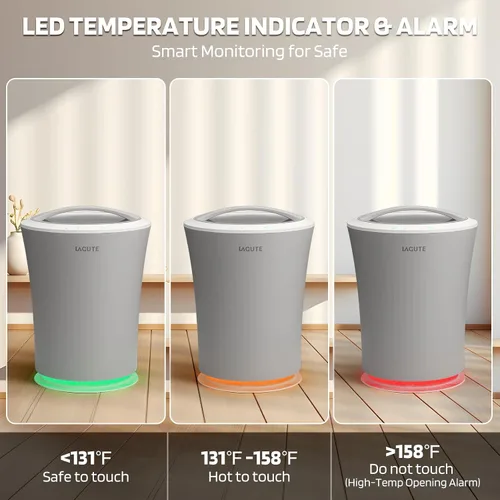 Vista 3 de Lagute Calentador de toallas de 20L para baño, temporizador de 3 niveles, alarma de advertencia y luz RGB, apagado automático, cubo calefactable