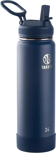 Vista 15 de Takeya Actives - Botella de agua con tapa con popote, duradera y de fácil cuidado, con aislamiento de acero inoxidable, tapa sin BPA con asa