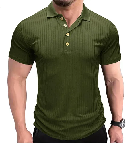 Vista 2 de Short Sleeve Button Up Shirts for Men Casual Stylish Striped Summer Tee Regular-Fit Big and Tall Black T Shirt