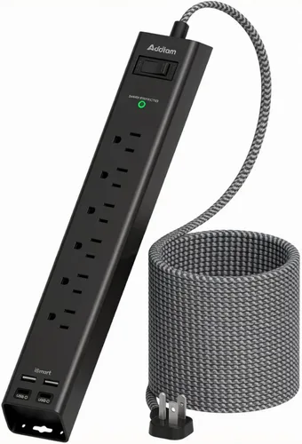 Vista 8 de Addtam Power Strip Surge Protector with 6 AC Outlets 4 USB Ports (2 USB-C), Flat Plug Extension Cord 5ft, Multi Outlet Extender, Wall Mount Desk