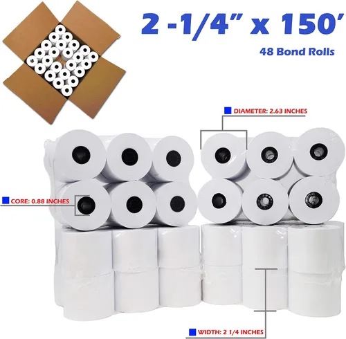 Vista 2 de Máquina de agregar/rollo de calculadora, 2-1/4"x150 ft Blanco 12 Rollos