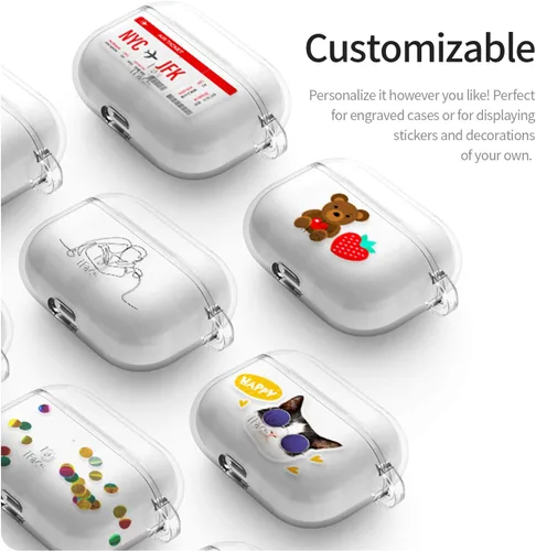 Vista 7 de iFace Funda protectora transparente diseñada para AirPods 1/2 [clip de mosquetón incluido] [Funda compatible con carga inalámbrica] - Transparente