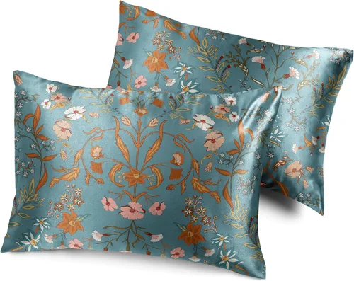 Vista 10 de Sweet Jojo Designs Juego de 2 fundas de almohada de satén (floral bohemio gris) para niñas, cabello y piel, suaves, sedosas, brillantes