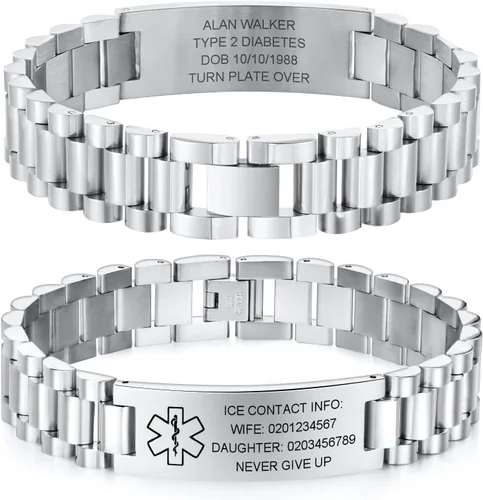 Vista 8 de Gamtic Pulsera personalizada de alerta médica personalizable, pulsera de identificación de emergencia, estilo pulsera, pulseras de alerta grabadas