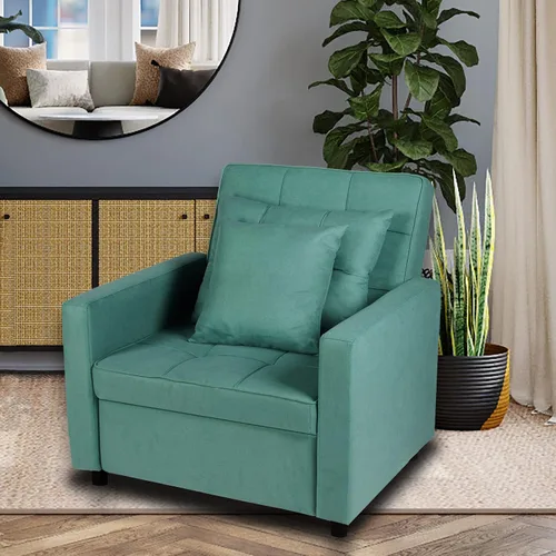Vista 5 de Polar Aurora Silla de sofá cama convertible 3 en 1, tumbona, sillón reclinable individual para espacio pequeño con respaldo ajustable (verde)