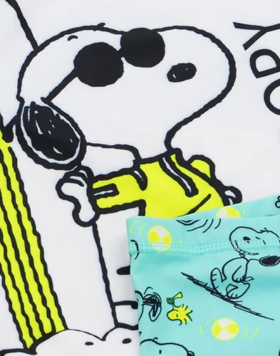 Vista 5 de Peanuts Snoopy - Conjunto de traje de baño para niños Camiseta y pantalones cortos azules de 2 piezas para niños, paquete de natación todo en uno
