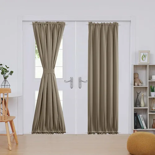 Vista 87 de Deconovo Cortinas opacas para puerta, bolsillo para cortinero y cortinas de bloqueo con aislamiento térmico para dormitorio, 137.16 x 189.2 cm, azul