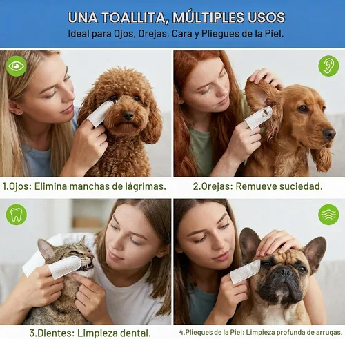 Vista 4 de Toallitas para dedos de perros y gatos, 60 unidades, suaves con aroma a Toallitas dentales refrescan el aliento, eliminan la placa y el sarro
