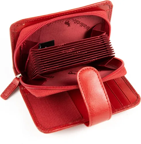 Vista 5 de Billetera de cuero RFID de acordeón, Rojo, Contemporáneo