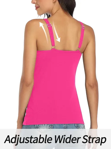 Vista 11 de V FOR CITY Camiseta sin mangas de algodón para mujer con brasier de estante ajustable con correa ancha y tirantes básicos