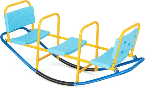 Vista 7 de Costzon Teeter Totter - Balancín para niños al aire libre, balancín mecedor de metal 2 en 1 para niños pequeños con asas de fácil agarre, juguete