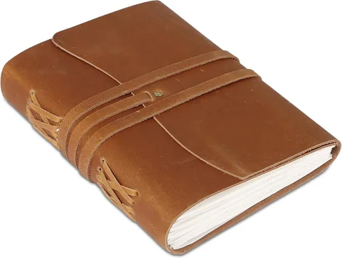 Vista 6 de KomalC Cuaderno de cuero hecho a mano 7x5 pulgadas Cuaderno vintage azul con papel en blanco sin renglones Diario de viaje antiguo, cuaderno