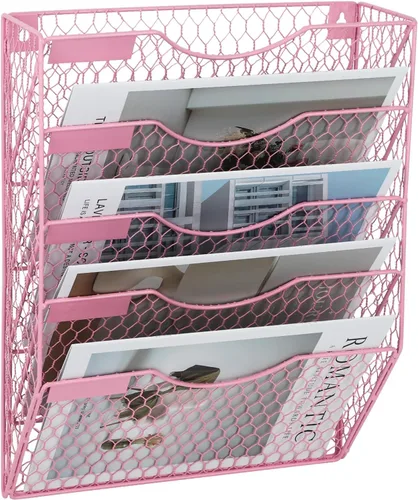 Vista 10 de EASEPRES Organizador de correo para colgar en la pared, soporte de archivo, estante de alambre de pollo de metal de 3 niveles, negro