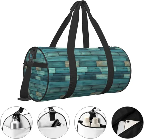 Vista 3 de Large Duffle Bag for Travel - Retro Green Wood Boards Print Gym Bag for Women Men, Travel Foldable Bags for Women Men with Zippered Multiple Pockets