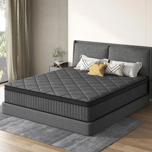 Vista 2 de Colchón negro Queen, colchón híbrido de 10 pulgadas, tamaño Queen, firmeza media con espuma viscoelástica y resortes en bolsillo, funda transpirable
