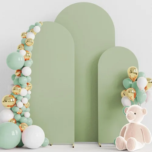 Vista 8 de Wokceer - Juego de 3 fundas de arco para telón de fondo, color beige 6FT,5FT,4FT Spandex Fitted Balloon Arch Cover Round Top Chiara Backdrop Cover