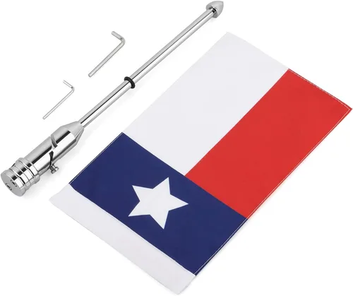Vista 8 de GUAIMI Soporte de bandera plegable para motocicleta, asta de bandera ajustable con bandera del estado de Texas Cromado