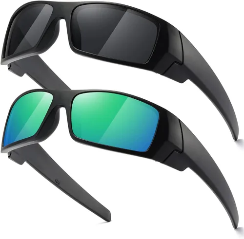 Vista 12 de Gafas de sol polarizadas para hombre y mujer, estilo retro, deportivo, rectangular, envolvente, vintage, protector de disparo Negro - Negro