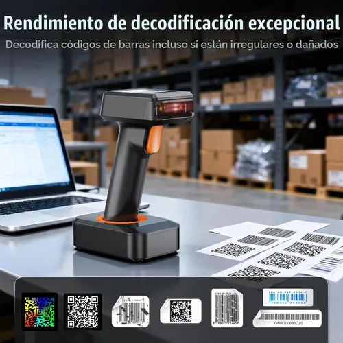 Vista 5 de Tera Pro 1D 2D QR Escáner de código de barras inalámbrico con pantalla de visualización del nivel de batería, visualización del tiempo, funciona