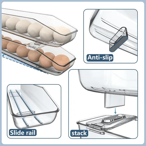 Vista 3 de CHANCETSUI Paquete de 2 contenedores de almacenamiento de huevos, soporte para huevos para refrigerador, caja de almacenamiento de huevos frescos