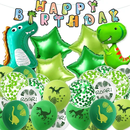 Vista 10 de VHUWE Decoración de dinosaurio para fiesta de primer cumpleaños, 38 Decoración de fiesta de primer dinosaurio