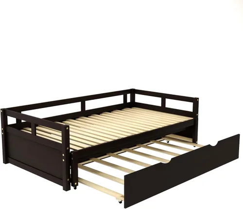 Vista 5 de Bellemave Sofá cama de madera con cama nido, marco extensible de cama individual a king, sofá cama de doble uso que ahorra espacio para dormitorio