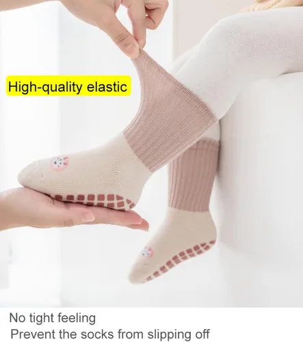 Vista 6 de Calcetines antideslizantes para bebé, calcetines cálidos y gruesos antideslizantes para niñas, niños y recién nacidos, 6 pares
