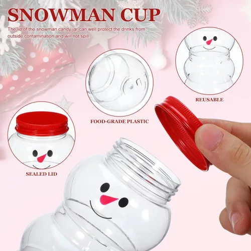 Vista 2 de PRETYZOOM 10 juegos de botellas de jugo de muñeco de nieve con tapa, tarro de plástico transparente de Navidad con bufandas de punto, sombreros