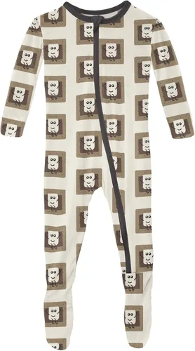 Vista 6 de KicKee Print Footies with Zipper, Super Soft One-Piece Jammies, Sleepwear for Babies and Kids Resumen Prismático Primavera