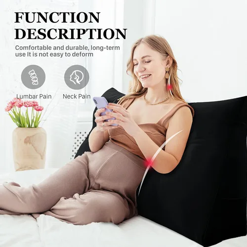 Vista 6 de Almohada de cuña doble gruesa de 8 libras para cabecero de dormitorio universitario, almohada de cuña de terciopelo con respaldo triangular