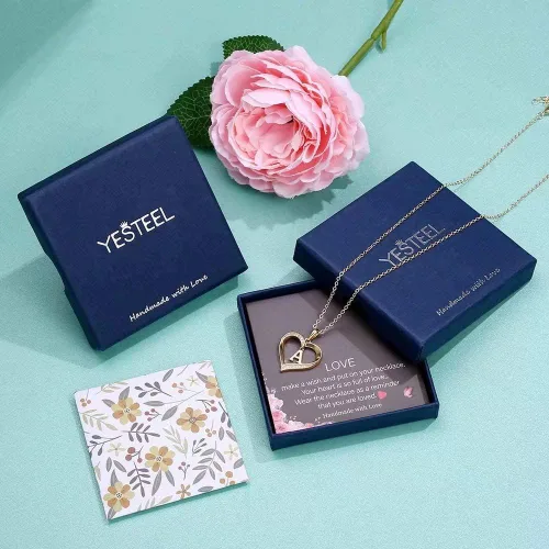 Vista 5 de Collar con inicial de corazón para mujer, chapado en oro de 14 quilates, collar con dije de corazón con circonita cúbica, delicado collar con dije