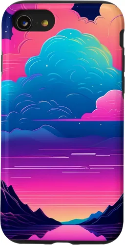 Vista 13 de iPhone 15 Colorful Retro Vaporwave Landscape Synthwave Case