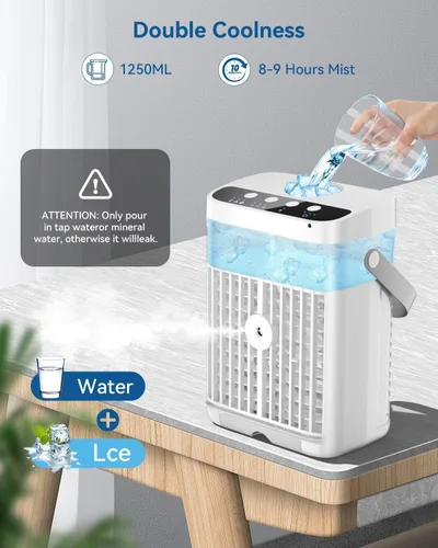 Vista 12 de Aire Acondicionado Portátil, Mini Aire Acondicionado Portátil de 1250ml Ventilador de Enfriamiento de Aire Ventilador de Aire con 3 Velocidades
