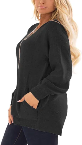 Vista 2 de DOLNINE - Sudaderas de manga larga y con bolsillos para mujer, con bloque de color, tallas extragrandes