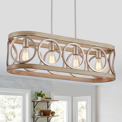 Vista 10 de XINGQI Lámpara de araña rectangular moderna, iluminación de isla de cocina de granja, accesorio de luz colgante industrial rústico de 4 luces