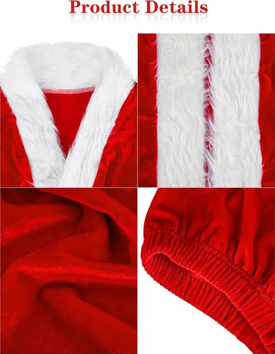 Vista 4 de SOMSOC Juego de 8 piezas de disfraz de Papá Noel para niños, disfraz de felpa de lujo, traje de Papá Noel para niños, fiesta de cosplay