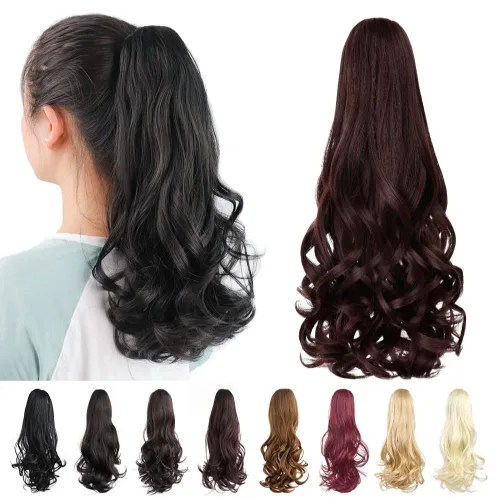 Vista 67 de Extensiones de cola de caballo, extensiones de cabello de cola de caballo con clip de garra marrón oscuro para mujer, pieza de cabello rizado