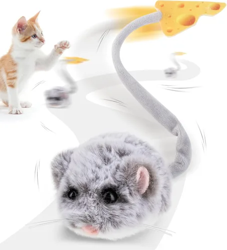 Vista 8 de Migipaws MigiMouse - Juguete interactivo para gatos con rodamiento y giro de 360° con cola de plástico de malla para gatos de interior, sensor