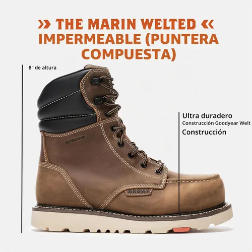 Vista 2 de BRUNT Marin Welted (Comp Toe) - 8" Waterproof Safety Toe Wedge Work Boot - Goodyear Welt Construction - EH & ESR Rated - Oil & Slip Resistant