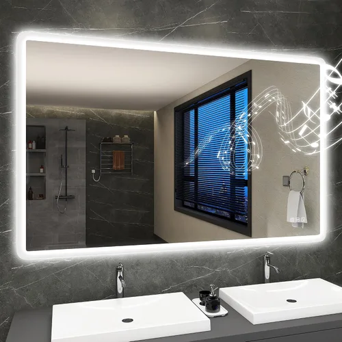 Vista 12 de SBAGNO - Espejo de baño LED de 40 x 28 pulgadas con marco negro, altavoz